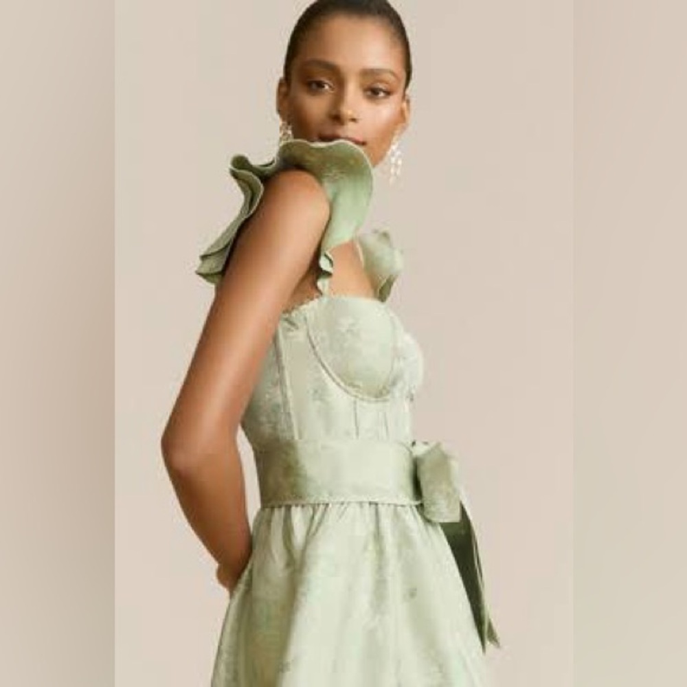 V. Chapman Sage Green Ruffle Gown - Picture 2 of 5